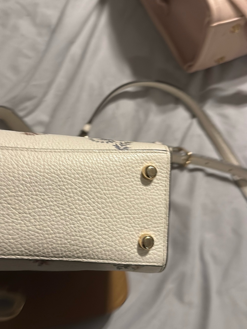 Floral-Print Cream Top-Handle Satchel - Picture 9 of 12